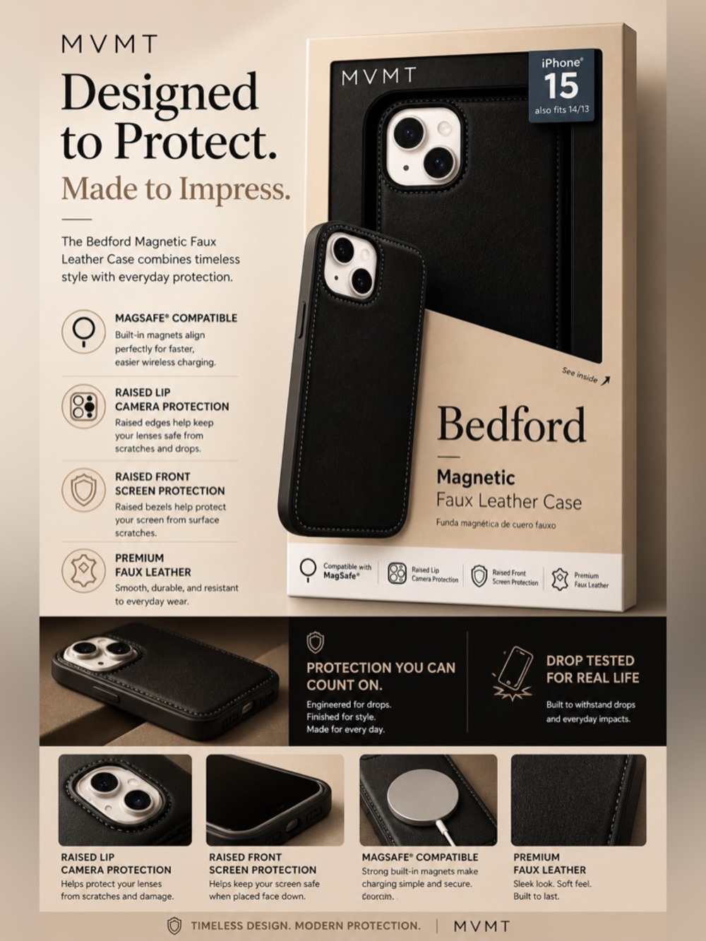 Bedford Magnetic Faux Leather Case- IPhone 15